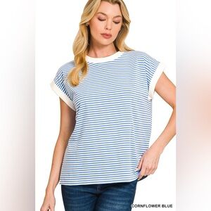 Zenana Striped Round Neck Short Sleeve Contrast Trim T-Shirt